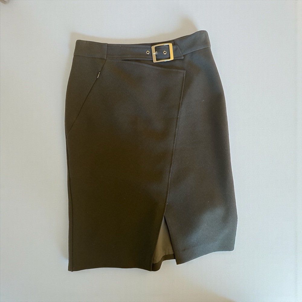 Elie Tahari Black Crepe Belted Midi Skirt | Tailored Luxe Office Chic